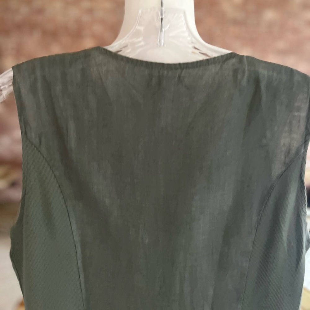 Lina Tomei Italy Dress Green Linen Rhinestone Beaded Neck Sheath Mini S Chic - Picture 9 of 13